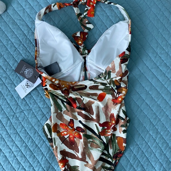 NWT Vince Camuto Seychelles Floral Tie Front Halter One-Piece Sz 8 - Picture 6 of 8